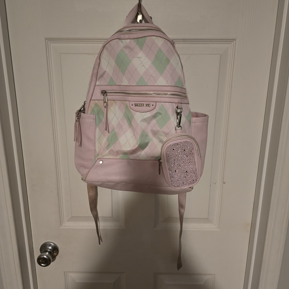 Madden NYC Pink & Mint Argyle Backpack